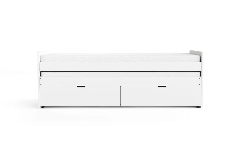 Granvik Sengeramme 90x200 cm uttrekkbar med ekstraseng og oppbevaring inkludert 2 madrasser, Hvit