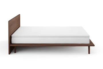 Gryning sengeramme med gavl 180x200 cm med springfjærmadrass og overmadrass i polyeterskum, vendbar sommer- og vinterside, vaskbart trekk - Valnøtt - Møbler - Senger - Sengeramme & sengestamme