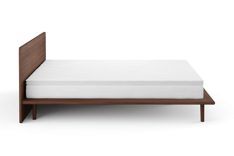 Gryning sengeramme med gavl 180x200 cm med springfjærmadrass og overmadrass i polyeterskum, vendbar sommer- og vinterside, vaskbart trekk - Valnøtt - Møbler - Senger - Sengeramme & sengestamme