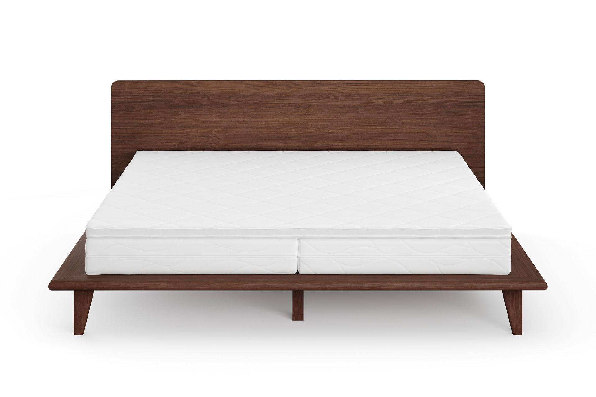 Gryning sengeramme med gavl 180x200 cm med springfjærmadrass og overmadrass i polyeterskum, vendbar sommer- og vinterside, vaskbart trekk - Valnøtt