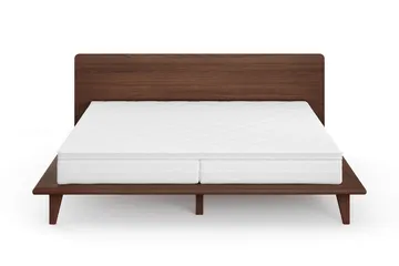 Gryning sengeramme med gavl 180x200 cm med springfjærmadrass og overmadrass i polyeterskum, vendbar sommer- og vinterside, vaskbart trekk - Valnøtt - Møbler - Senger - Sengeramme & sengestamme