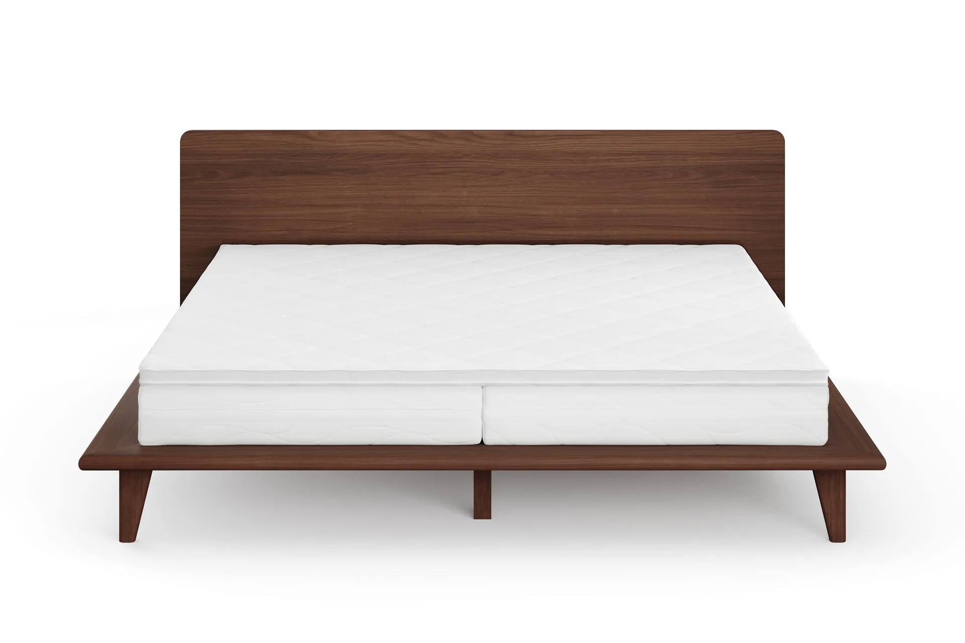 Gryning sengeramme med gavl 180x200 cm med pocket springfjærmadrass og overmadrass i polyeterskum, vendbar sommer- og vinterside, vaskbart trekk - Valnøtt
