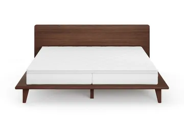 Gryning sengeramme med gavl 180x200 cm med pocket springfjærmadrass og overmadrass i polyeterskum, vendbar sommer- og vinterside, vaskbart trekk - Valnøtt - Møbler - Senger - Sengeramme & sengestamme