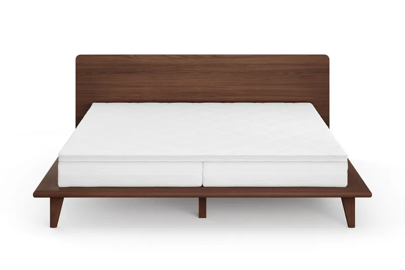 Gryning sengeramme med gavl 180x200 cm med pocket springfjærmadrass og overmadrass i polyeterskum, vendbar sommer- og vinterside, vaskbart trekk, Valnøtt