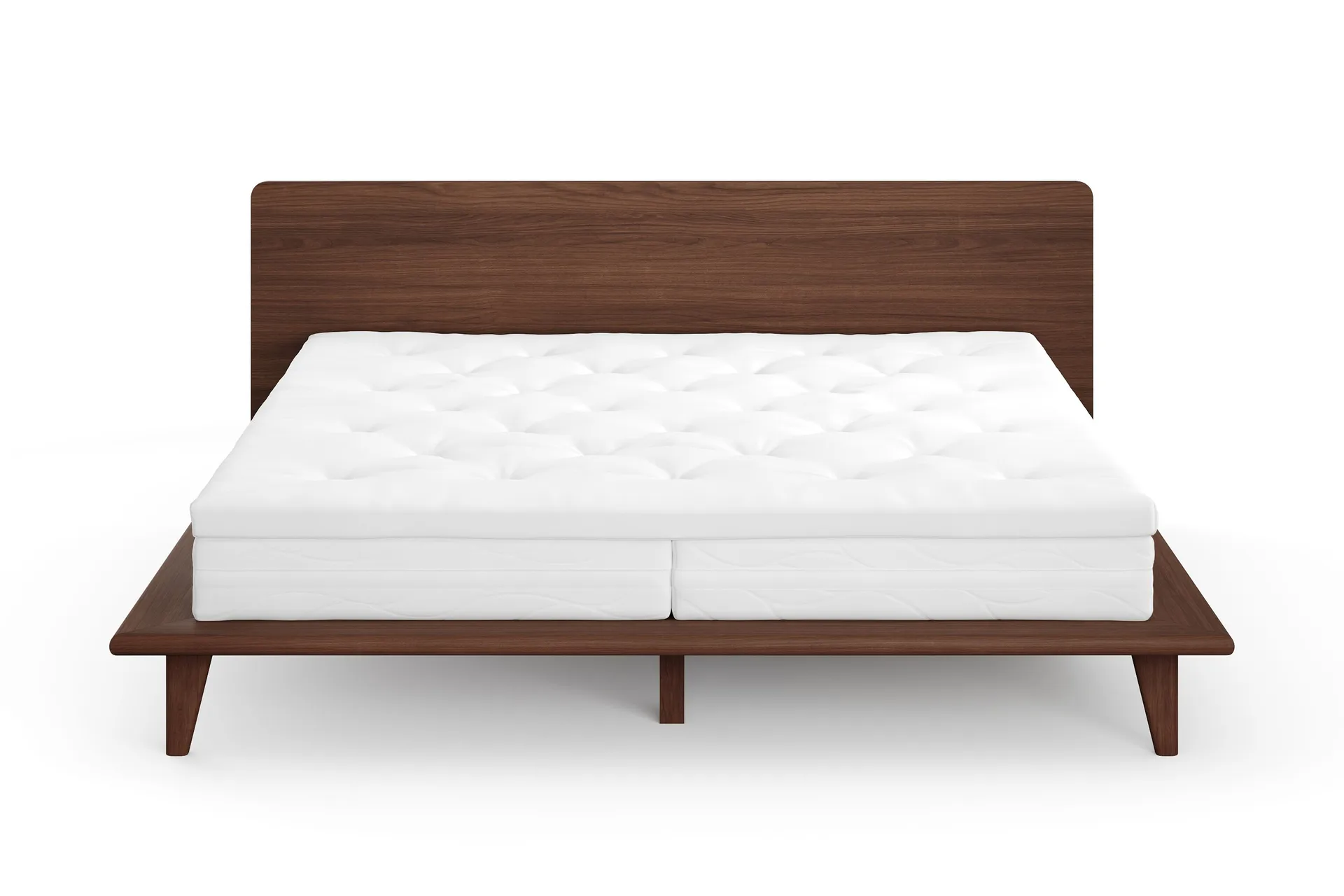 Gryning sengeramme med gavl 180x200 cm med pocket springfjærmadrass og overmadrass i polyeterskum, vaskbart trekk - Valnøtt
