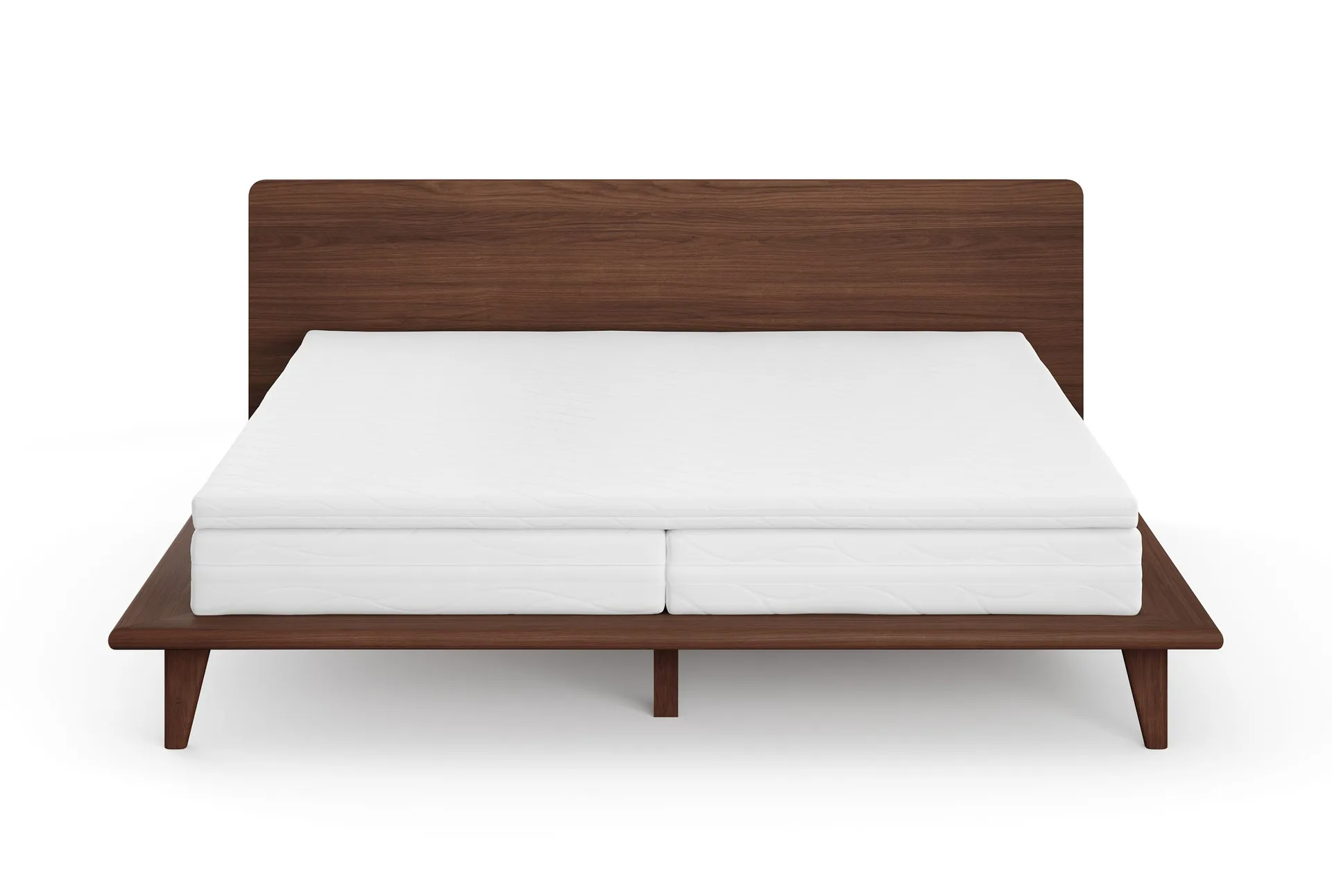Gryning sengeramme med gavl 180x200 cm med pocket springfjærmadrass og overmadrass i memoryskum, vaskbart trekk - Valnøtt