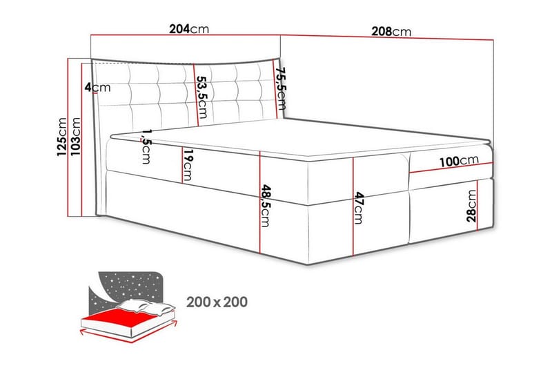 Hayton Sengeramme 200x200 cm - Mørkegrå - Sengeramme & sengestamme