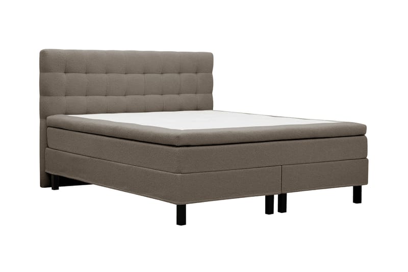 Hilton Komplett Sengpakke 160x200 cm Kontinentalseng med rutet sengegavl i bouclé - Brun - Møbler - Senger - Komplett sengepakke