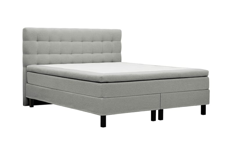 Hilton Komplett Sengpakke 160x200 cm Kontinentalseng med rutet sengegavl i bouclé - Grå - Møbler - Senger - Komplett sengepakke