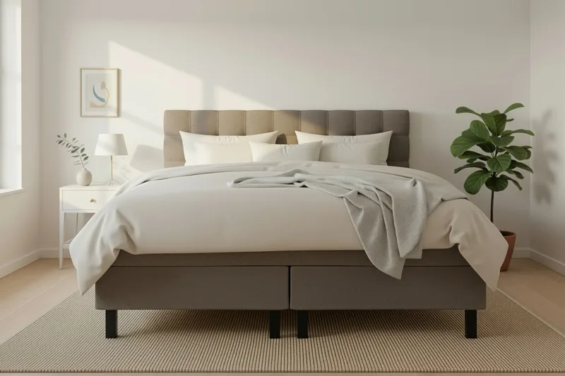 Hilton Komplett Sengpakke 160x200 cm Kontinentalseng med rutet sengegavl i teddy - Brun / Teddy - Møbler - Senger - Kontinentalsenger