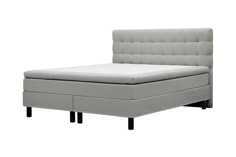 Hilton Komplett Sengpakke 160x200 cm Kontinentalseng med rutet sengegavl i teddy - Grå / Teddy - Møbler - Senger - Kontinentalsenger