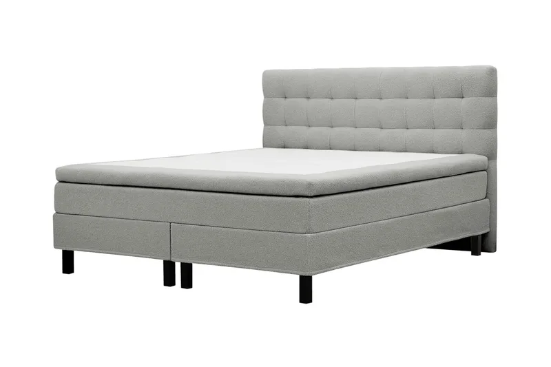 Hilton Komplett Sengpakke 160x200 cm Kontinentalseng med rutet sengegavl i teddy - Grå / Teddy - Møbler - Senger - Kontinentalsenger