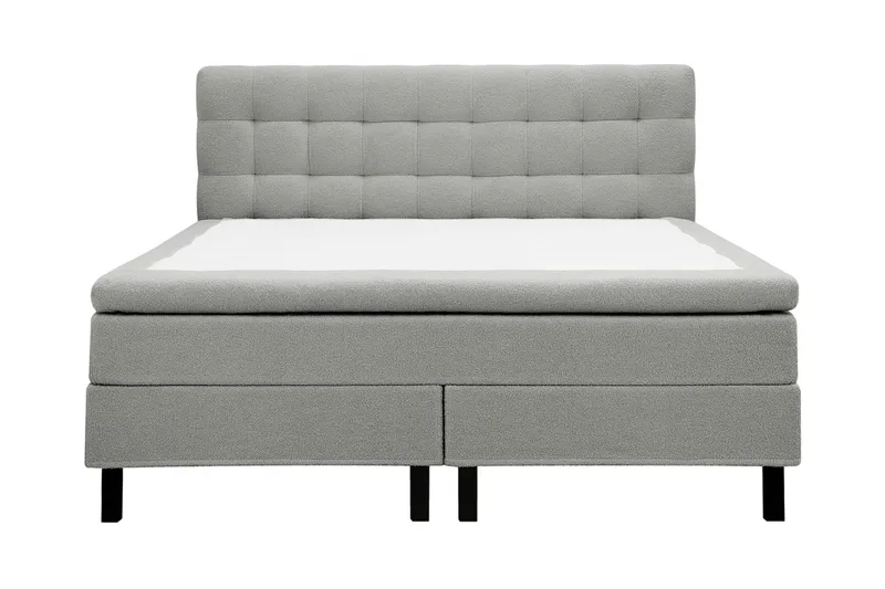 Hilton Komplett Sengpakke 160x200 cm Kontinentalseng med rutet sengegavl i teddy - Grå / Teddy - Møbler - Senger - Kontinentalsenger