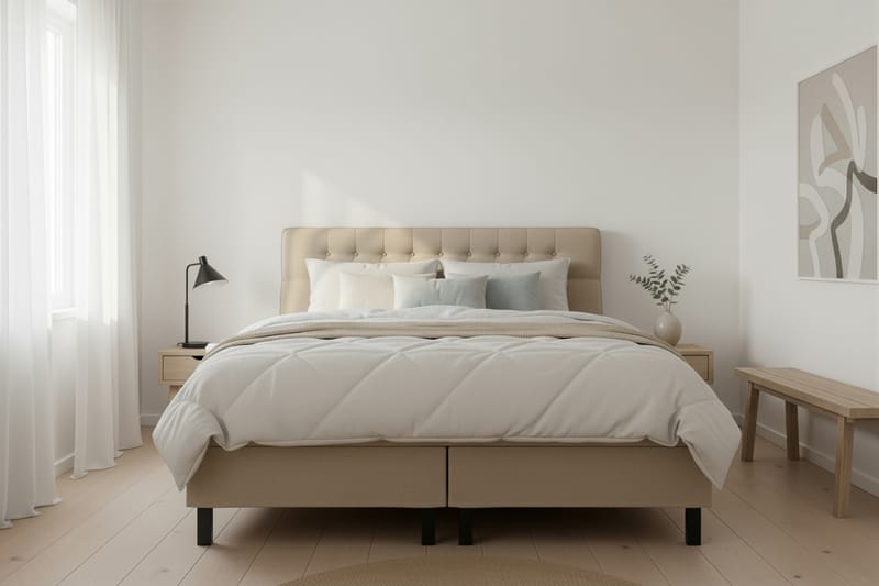 Hilton Komplett Sengpakke 180x200 cm Kontinentalseng med diamant sengegavl - Beige - Møbler - Senger - Komplett sengepakke