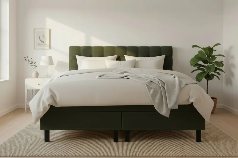 Hilton Komplett Sengpakke 180x200 cm Kontinentalseng med rutet sengegavl - Grön - Møbler - Senger - Kontinentalsenger