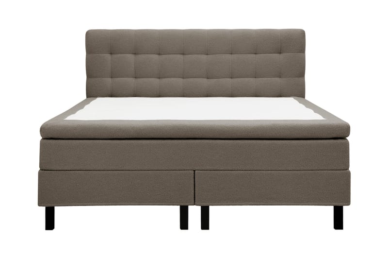 Hilton Komplett Sengpakke 180x200 cm Kontinentalseng med rutet sengegavl i bouclé - Brun - Møbler - Senger - Komplett sengepakke