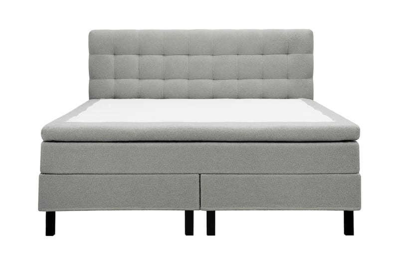 Hilton Komplett Sengpakke 180x200 cm Kontinentalseng med rutet sengegavl i bouclé - Grå - Møbler - Senger - Komplett sengepakke
