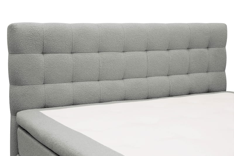 Hilton Komplett Sengpakke 180x200 cm Kontinentalseng med rutet sengegavl i bouclé - Grå - Møbler - Senger - Komplett sengepakke