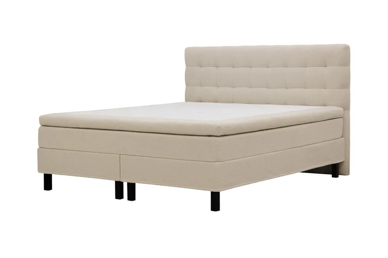 Hilton Komplett Sengpakke 180x200 cm Kontinentalseng med rutet sengegavl i teddy - Beige - Møbler - Senger - Kontinentalsenger