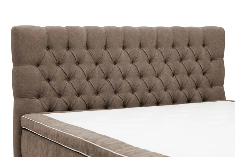 Hilton Lyx Komplett sengepakke 160x200 cm Kontinentalseng med knappet sengegavl i chenille - Mørkebrun - Møbler - Senger - Kontinentalsenger