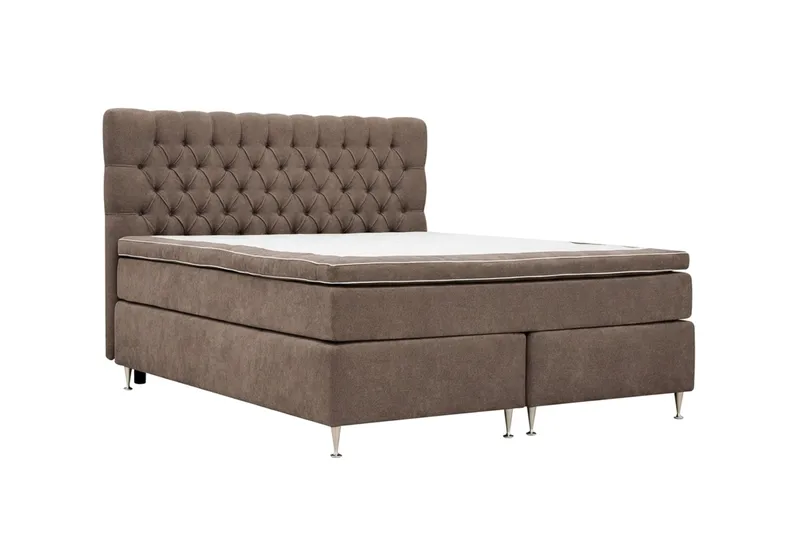 Hilton Lyx Komplett sengepakke 160x200 cm Kontinentalseng med knappet sengegavl i chenille - Mørkebrun - Møbler - Senger - Kontinentalsenger