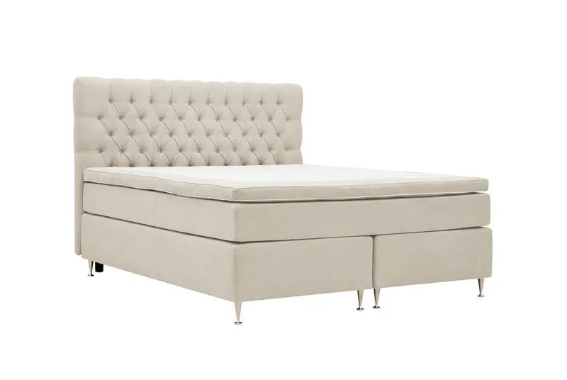 Hilton Lyx Komplett sengepakke 180x200 cm Kontinentalseng med knappet sengegavl i chenille - Beige - Møbler - Senger - Kontinentalsenger