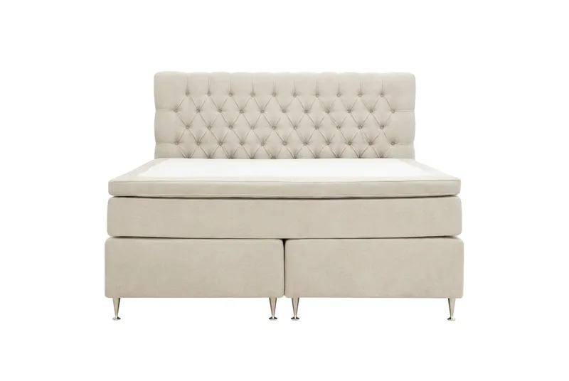 Hilton Lyx Komplett sengepakke 180x200 cm Kontinentalseng med knappet sengegavl i chenille - Beige - Møbler - Senger - Kontinentalsenger
