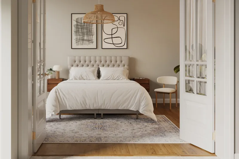 Hilton Lyx Komplett Sengpakke 160x200 cm Kontinentalseng med knappet sengegavl - Beige - Møbler - Senger - Kontinentalsenger