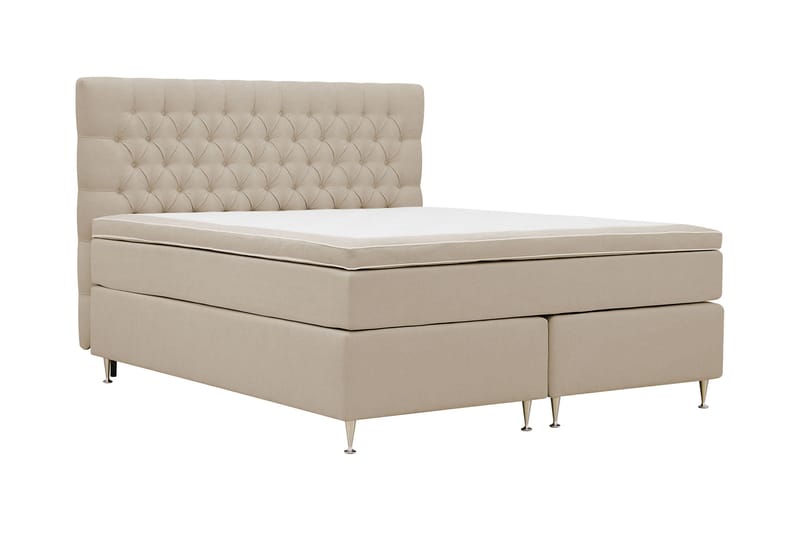 Hilton lyx Komplett Sengpakke 160x200 cm Kontinentalseng med knappet sengegavl - Beige - Møbler - Senger - Komplett sengepakke