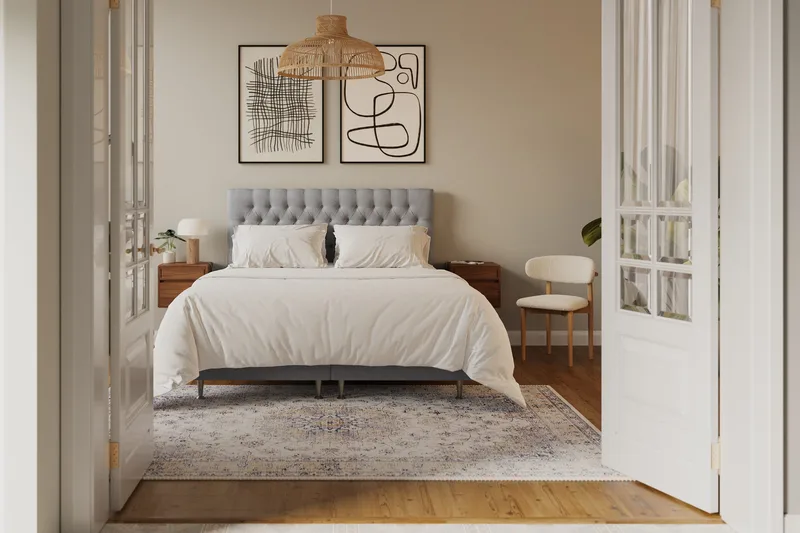 Hilton Lyx Komplett Sengpakke 160x200 cm Kontinentalseng med knappet sengegavl - Grå - Møbler - Senger - Kontinentalsenger