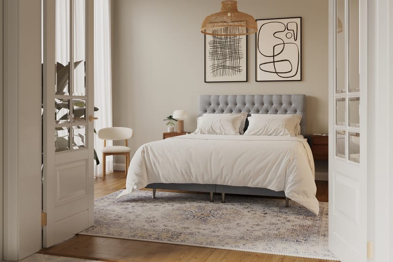 Hilton lyx Komplett Sengpakke 160x200 cm Kontinentalseng med knappet sengegavl - Grå - Møbler - Senger - Komplett sengepakke