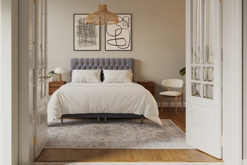 Hilton Lyx Komplett Sengpakke 160x200 cm Kontinentalseng med knappet sengegavl i fløyel - Grå / Fløyel - Møbler - Senger - Kontinentalsenger