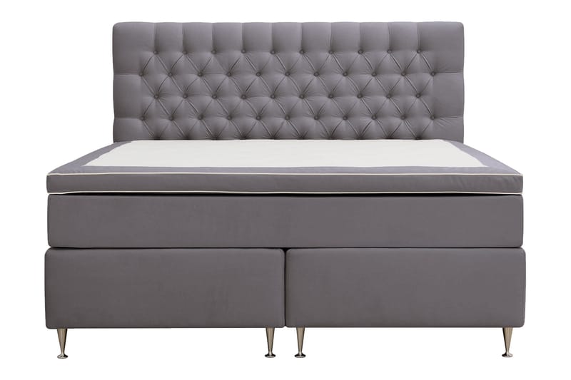 Hilton Lyx Komplett Sengpakke 160x200 cm Kontinentalseng med knappet sengegavl i fløyel - Grå / Fløyel - Møbler - Senger - Kontinentalsenger