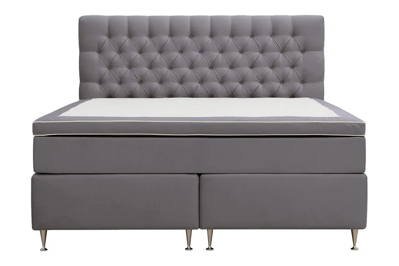 Hilton Lyx Komplett Sengpakke 160x200 cm Kontinentalseng med knappet sengegavl i fløyel, Grå / Fløyel
