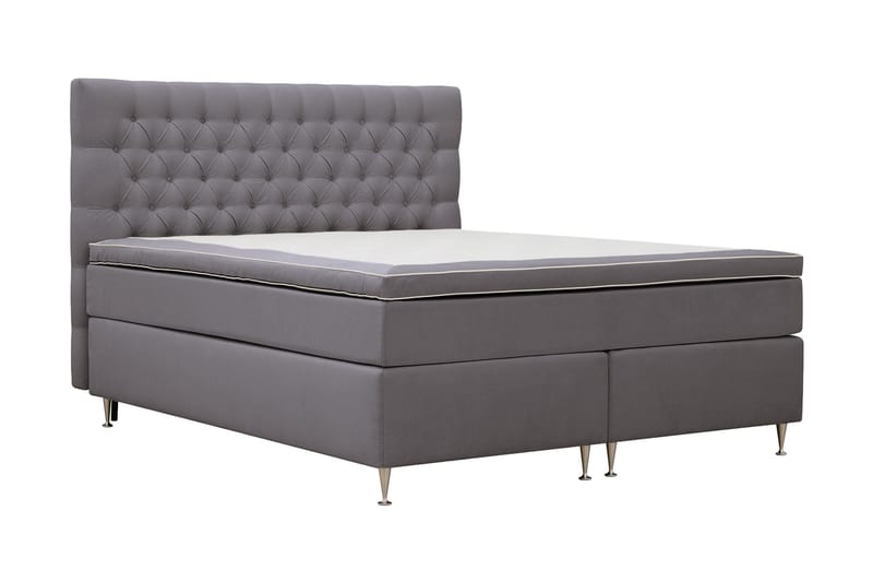 Hilton Lyx Komplett Sengpakke 160x200 cm Kontinentalseng med knappet sengegavl i fløyel - Grå / Fløyel - Møbler - Senger - Kontinentalsenger