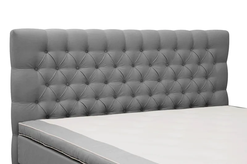 Hilton Lyx Komplett Sengpakke 160x200 cm Kontinentalseng med knappet sengegavl i fløyel - Lysegrå / Fløyel - Møbler - Senger - Kontinentalsenger