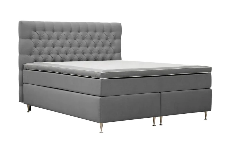 Hilton Lyx Komplett Sengpakke 160x200 cm Kontinentalseng med knappet sengegavl i fløyel - Lysegrå / Fløyel - Møbler - Senger - Kontinentalsenger