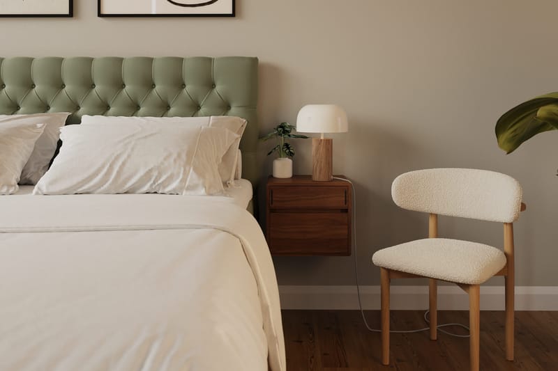 Hilton Lyx Komplett Sengpakke 160x200 cm Kontinentalseng med knappet sengegavl i fløyel - Olive / Fløyel - Møbler - Senger - Kontinentalsenger