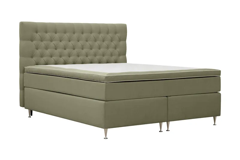 Hilton Lyx Komplett Sengpakke 160x200 cm Kontinentalseng med knappet sengegavl i fløyel - Olive / Fløyel - Møbler - Senger - Kontinentalsenger