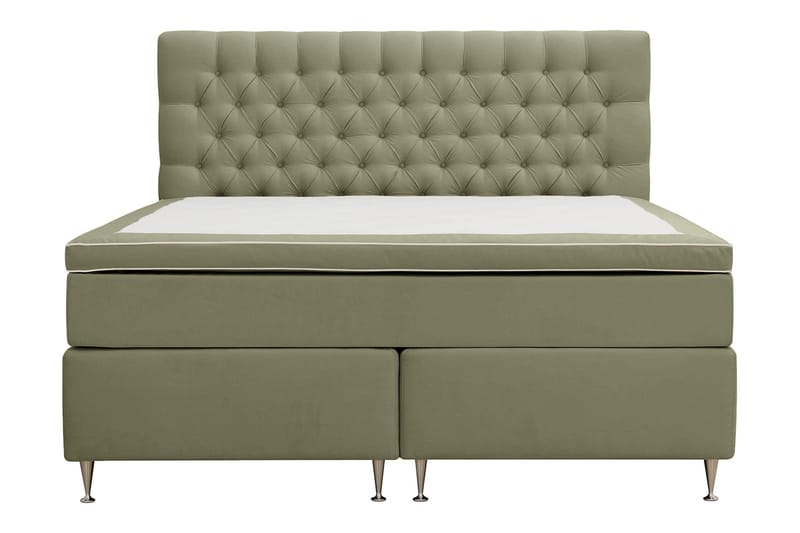 Hilton Lyx Komplett Sengpakke 160x200 cm Kontinentalseng med knappet sengegavl i fløyel - Olive / Fløyel - Møbler - Senger - Kontinentalsenger