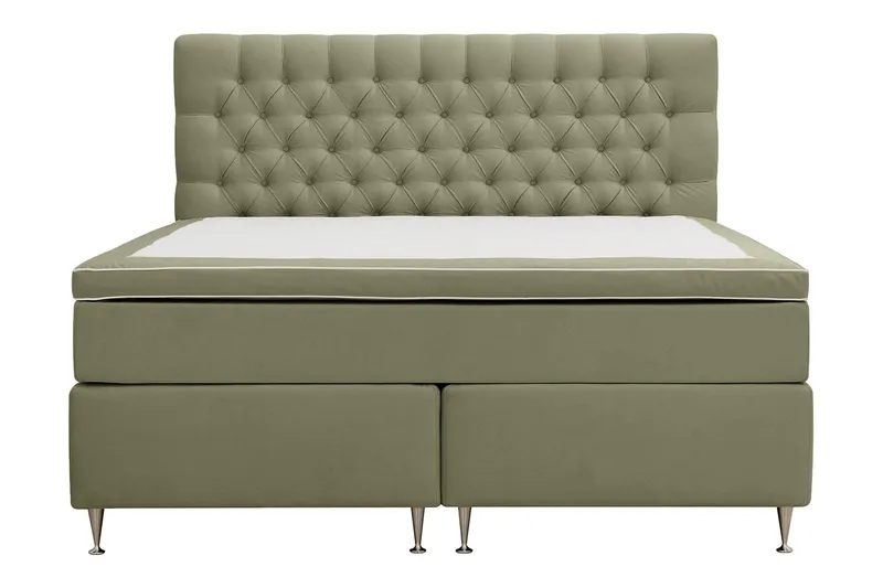 Hilton Lyx Komplett Sengpakke 160x200 cm Kontinentalseng med knappet sengegavl i fløyel - Olive / Fløyel - Møbler - Senger - Kontinentalsenger