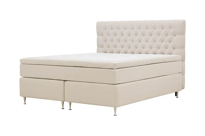 Hilton Lyx Komplett Sengpakke 160x200 cm Kontinentalseng med knappet sengegavl - Lys Beige - Møbler - Senger - Kontinentalsenger