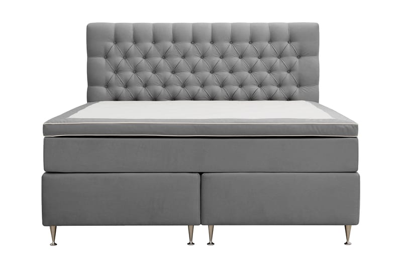 Hilton lyx Komplett Sengpakke 160x200 cm Kontinentalseng med knappet sengegavl - Lysegrå - Møbler - Senger - Komplett sengepakke
