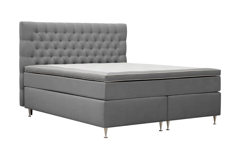 Hilton lyx Komplett Sengpakke 160x200 cm Kontinentalseng med knappet sengegavl - Lysegrå - Møbler - Senger - Komplett sengepakke