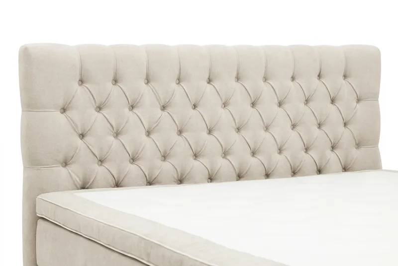 Hilton Lyx komplett sengpakke 180x200 cm kontinentalseng med knappepolstret sengegavl i chenille - Beige - Møbler - Senger - Kontinentalsenger
