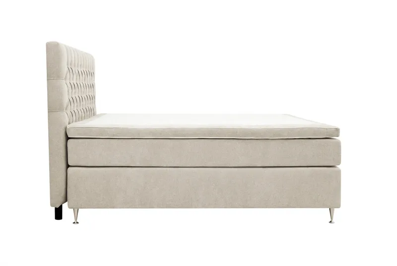 Hilton Lyx komplett sengpakke 180x200 cm kontinentalseng med knappepolstret sengegavl i chenille - Beige - Møbler - Senger - Kontinentalsenger