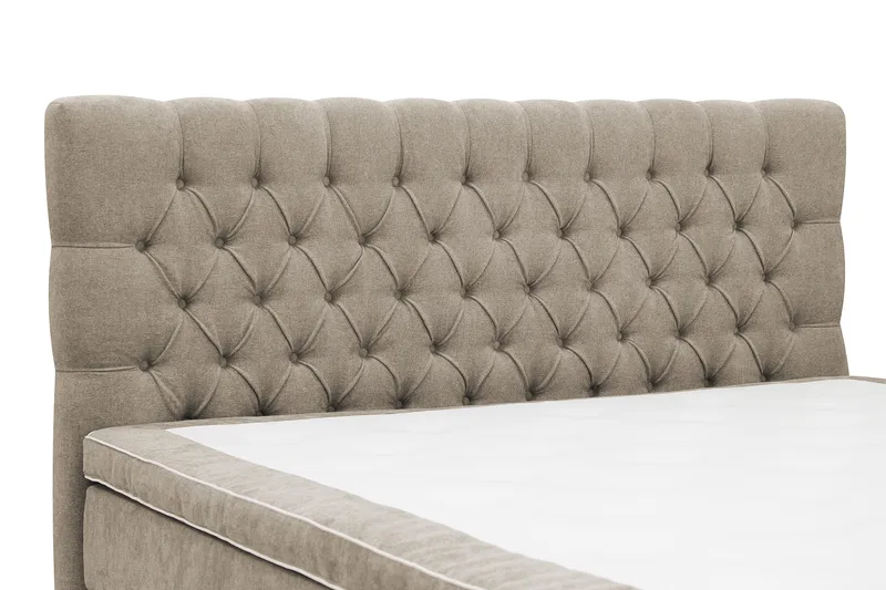 Hilton Lyx komplett sengpakke 180x200 cm kontinentalseng med knappepolstret sengegavl i chenille - Brun - Møbler - Senger - Kontinentalsenger