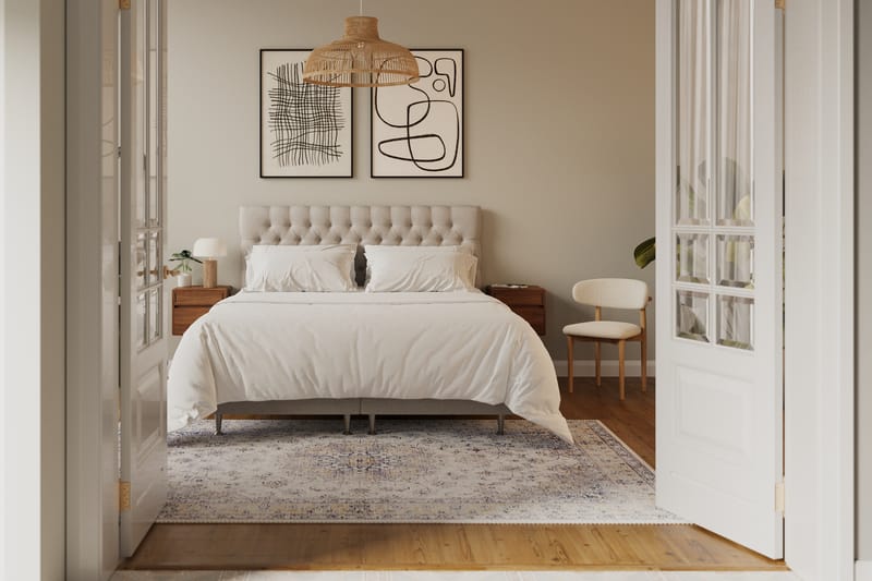Hilton lyx Komplett Sengpakke 180x200 cm Kontinentalseng med knappet sengegavl - Beige - Møbler - Senger - Komplett sengepakke
