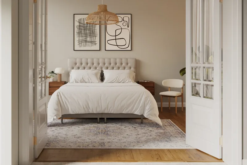 Hilton Lyx Komplett Sengpakke 180x200 cm Kontinentalseng med knappet sengegavl - Beige - Møbler - Senger - Kontinentalsenger