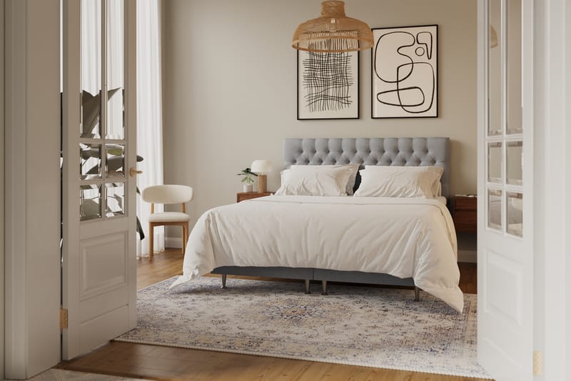 Hilton lyx Komplett Sengpakke 180x200 cm Kontinentalseng med knappet sengegavl - Grå - Møbler - Senger - Komplett sengepakke